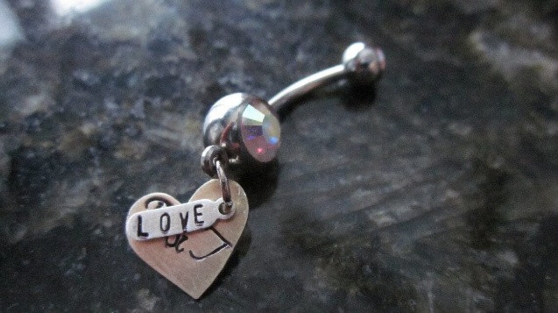 Initials and Date Personalized Belly Button Rings Hand Stamped Etsy