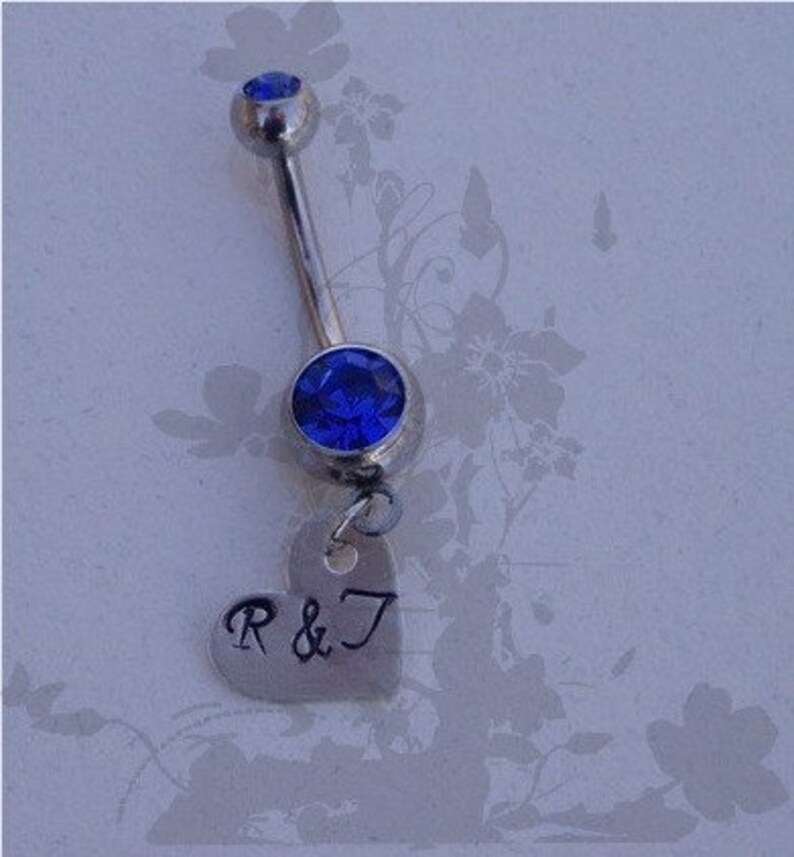 Initial Personalized Belly Button Rings Hand Stamped Sterling Etsy