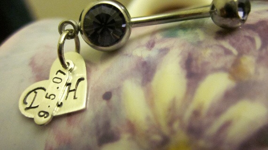 Initials and Date Personalized Belly Button Rings Hand Stamped Etsy