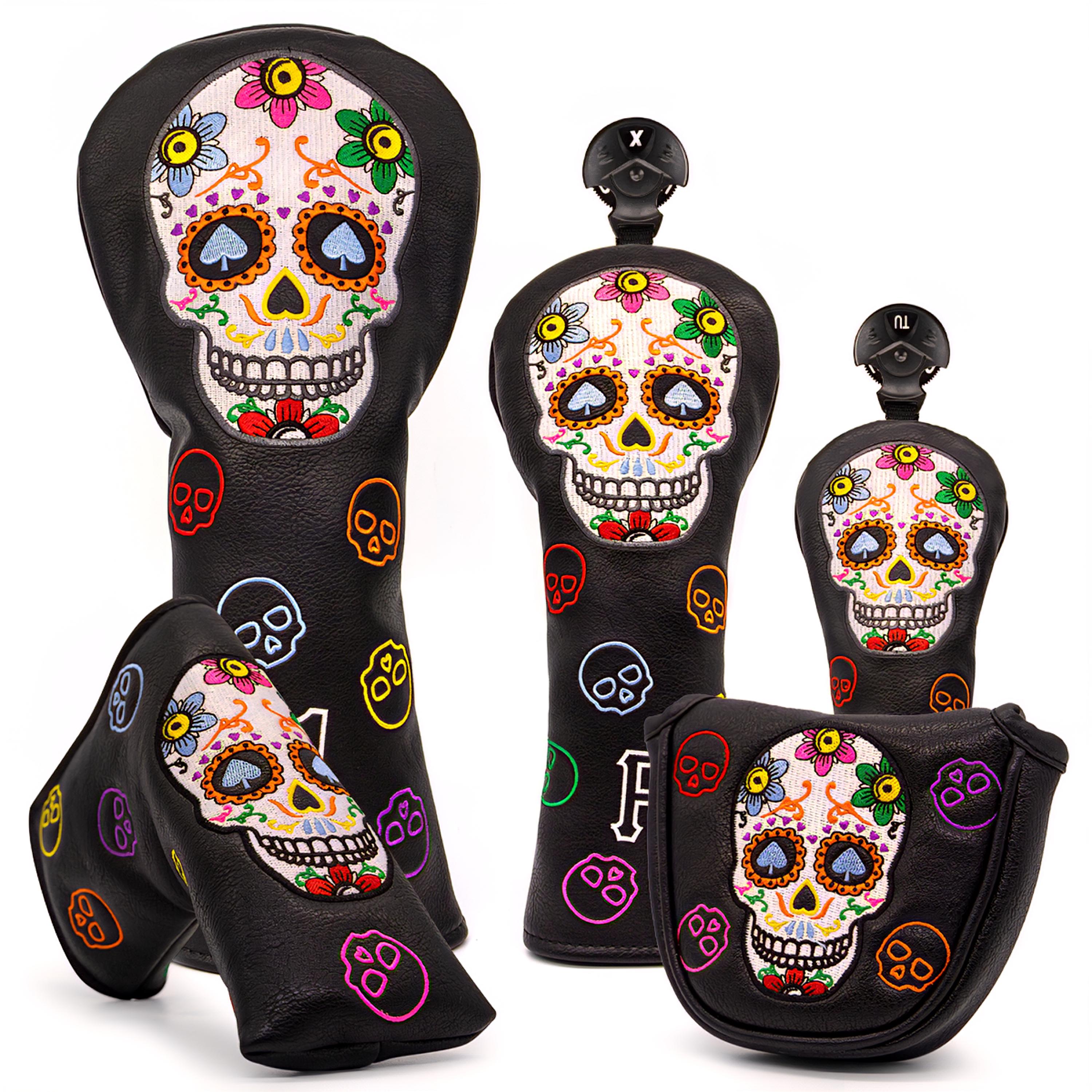 Skull Golf Headcover Set | Day of the Dead Golf Accessories With