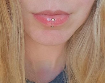 Titanium "Floating" Star Vertical Labret Piercing Jewelry, Rook Cartilage Earring