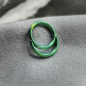 14g 16g Green Double Hoop Style Septum Ring, Titanium Hinged Clicker