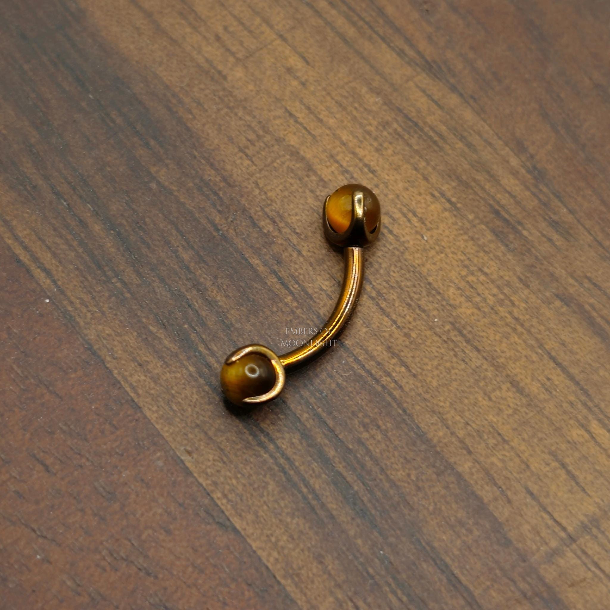 Titanium Tiger Eye Bronze Anodized Curved Piercing Barbell, Rook Cartilage Earring, Eyebrow Ring, Vertical Labret Lip Jewelry