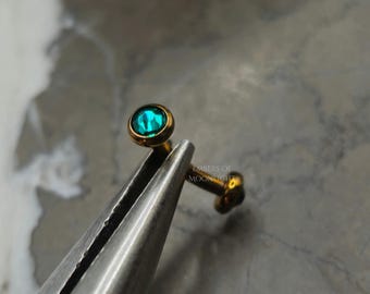 Emerald Green + Bronze Titanium Curved Piercing Barbell, Rook Cartilage Earring, Eyebrow Ring, Vertical Labret Lip Jewelry, Philtrum, VCH