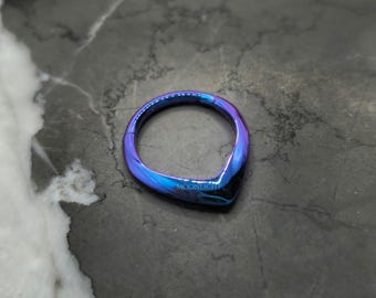 14g 16g Blurple Teardrop V Shape Septum Ring, Titanium Hinged Clicker Hoop