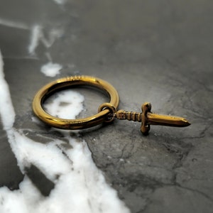 Bronze Dagger Charm Hinged Clicker Dangle Earring, Cartilage Earring Hoop, Piercing Jewelry 20g 18g 16g 14g