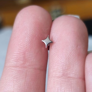 Minimalist Titanium North Star, Threadless Flat Back Labret Piercing Jewelry, Cartilage Helix Conch Earring or Nose Nostril Stud