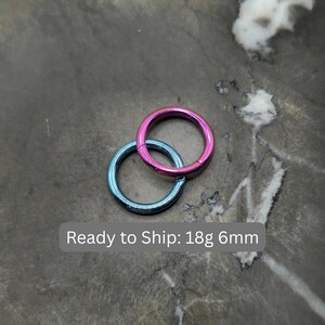 18g 6mm Cartilage Helix Hoops Set of 2 Pink + Light Blue Anodized Titanium Clickers