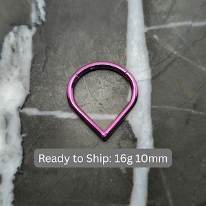 Dark Pink Titanium Anodized Septum Clicker 16g 10mm Teardrop