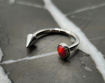 Blood Red Opal + Spike Conch Earring Hoop, Lip Ring, Horseshoe Cartilage Ring, Helix Tragus 16g Circular Barbell ASTM F 136 Titanium