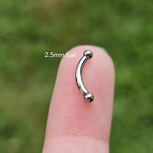 Small 2.5mm Ball Titanium Curved Barbell for Vertical Labret, Snug Rook Cartilage Earring, Eyebrow Piercing Jewelry 14g 16g