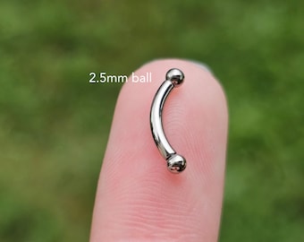Small 2.5mm Ball Titanium Curved Barbell for Vertical Labret, Snug Rook Cartilage Earring, Eyebrow Piercing Jewelry 14g 16g