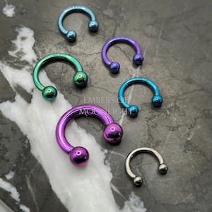 Anodized Titanium Horseshoe Circular Barbell Hoop Septum Ring with Internally Threaded Balls 18g 16g 14g 12g 10g