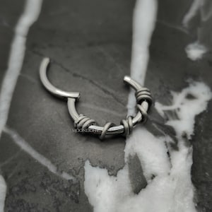 Silver + Grey Wire Banded Titanium Clicker, Septum Ring Daith Cartilage Earring