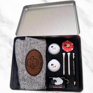 Personalized Golf Gift Box - Logo Beanie/Balls/Marker/Groove Cleaner/Tees/Pencil, Unique Gift for Golf/Men/Fathers Day/Wedding/Society