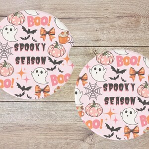 Set of 2 Spooky Season Car Coasters, Halloween Car Coasters, Cute Car Accessories, Car Cupholder Coaster, Bow Car Coasters, New Car Gift