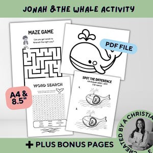 Jonah and the Whale Printable, Printable Jonah and Big Fish Coloring, Jonah Bible Lesson, Kids Christianity Crafts, Sunday School Activity