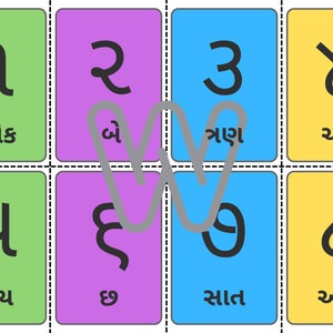 Colored Gujarati Number Flash Cards 1-30