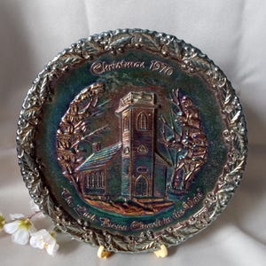 1970 Christmas Collection 8” Plate Fenton Amethyst Carnival Glass Collectible Glass Vintage Antique
