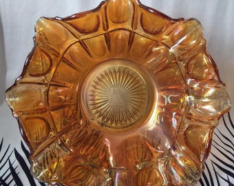 Imperial Marigold Iridescent Carnival Glass Bowl Paneled Thumbprint Ruffled Edge Vintage Collectible Glass Antique 9" Dia