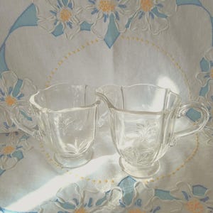 Vintage Collectible Glass Antique Etched Glass Creamer and Sugar Bowl Set made by Fostoria Glass