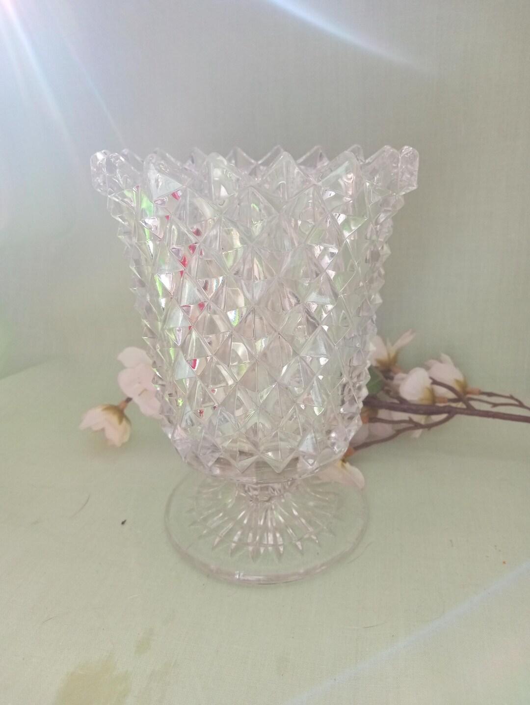 Diamond Point Spooner or Vase Pattern Made by Indiana Glass Vintage ...