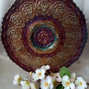 Fenton Carnival Glass 1970s Fenton Black Amethyst Carnival Glass Iridescent Plate Collectible Glass Vintage Antique