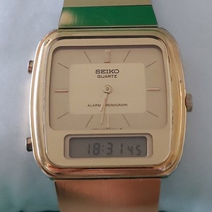 Vintage Seiko Anadigi Alarm Chronograph – Late 1980s Elegance - Gold Dial