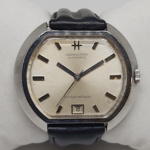 Muito raro - Relógio automático vintage Hamilton Fontainebleau - década de 1970, caixa em formato de almofada, função de data