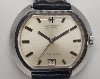 Very Rare - Vintage Hamilton Fontainebleau Automatic Watch – 1970s, Cushion-Shaped Case, Date Function