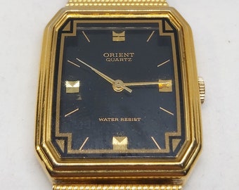 Rare Vintage Orient Tank Watch - Black Dial and Gold-Toned Bracelet - Model F505 JC34-40