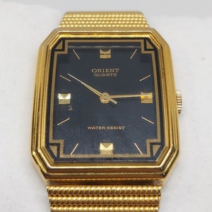 Rare Vintage Orient Tank Watch - Black Dial and Gold-Toned Bracelet - Model F505 JC34-40