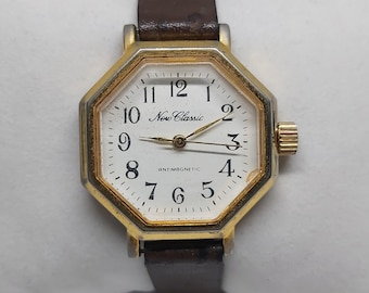 Vintage New Classic - Damen achteckige Armbanduhr - 1970er Jahre - weißes Zifferblatt - Automatikuhr
