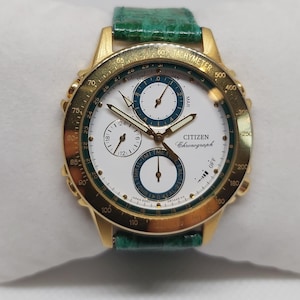 Citizen Chronograph - Daytona Syle - Vintage - Extremely Rare - Original Green Strap - 1980s