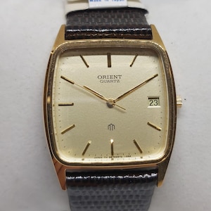 NOS Vintage Orient Quartz Watch - B67957 - Rare Octagonal Gold-Tone with Original Lizard-Patterned Leather Strap