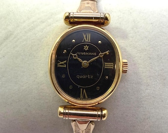 Reloj de cuarzo Junghans para mujer: pulsera Bulova chapada en oro NOS, fabricado en Alemania
