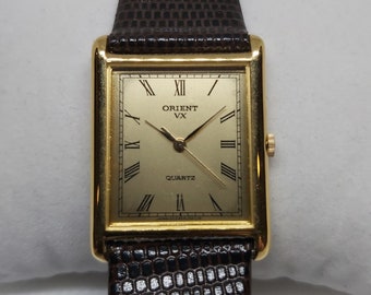 Vintage Orient VX Tank - 1980s - Never Worn - Gold Dial - Leather Strap