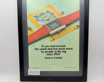 Framed 1984 Vintage Cartier Must Vermeil Quartz Tank Watch Original Magazine Ad