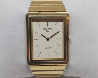 Ultra-Slim Vintage Orient EQ Tank Quartz Watch, Ref. C20807-40 – Gold-Tone Elegance with Original Bracelet