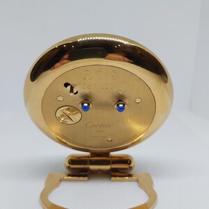 Cartier Colisée Alarm Travel Clock | Quartz | 18k 3N Gold-Plated | Sapphire Crown | Full Set | 1987 | Excellent Condition image 5