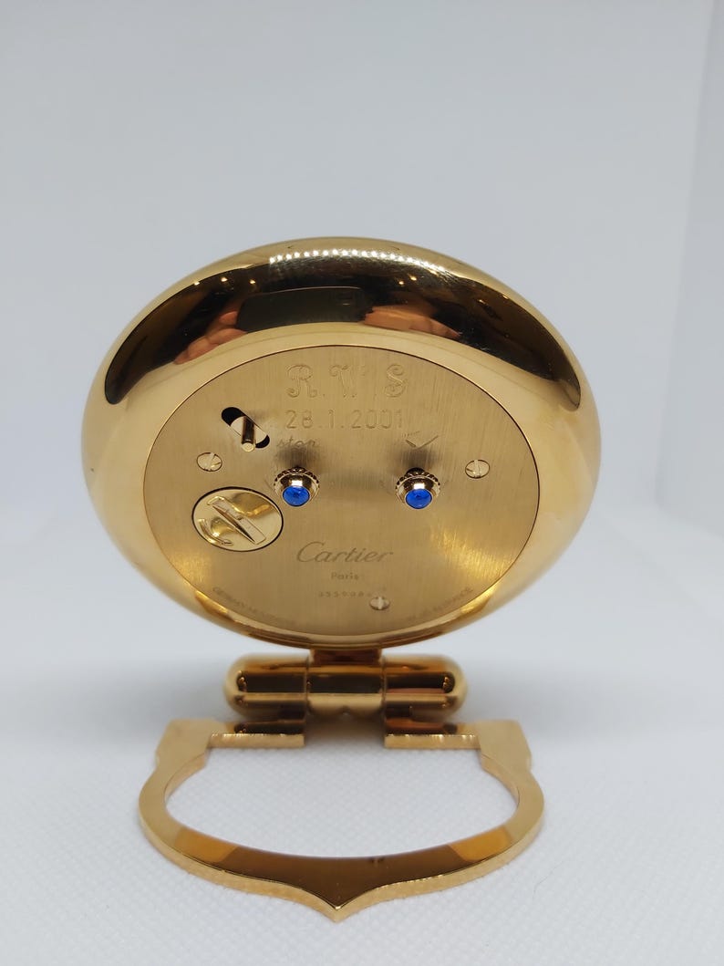 Cartier Colisée Alarm Travel Clock | Quartz | 18k 3N Gold-Plated | Sapphire Crown | Full Set | 1987 | Excellent Condition image 5