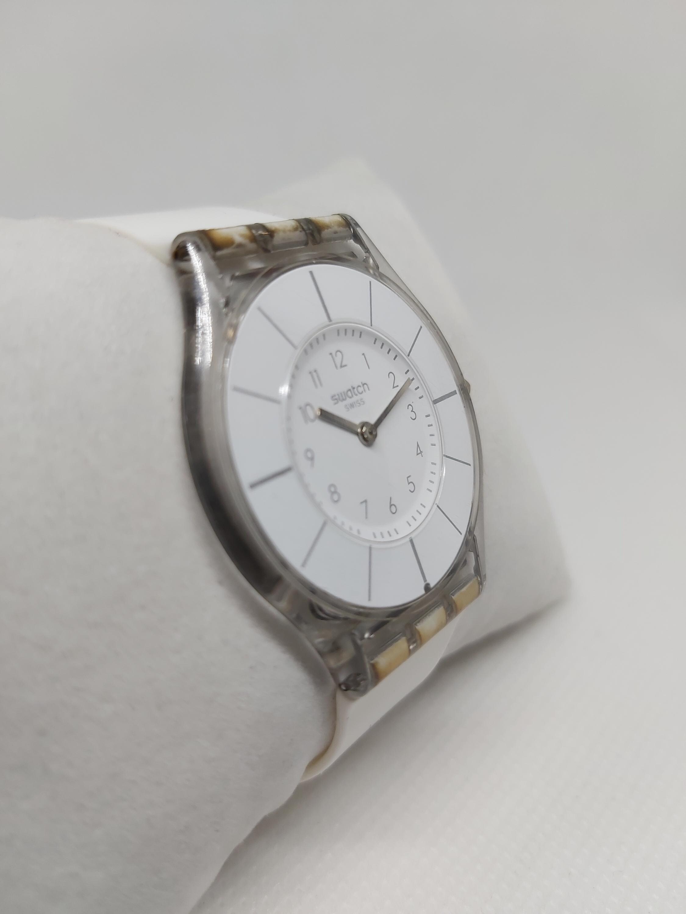 Swatch Watch Flat Silver Face with White Silver Band & Clasp Swatch Skin  main image 3