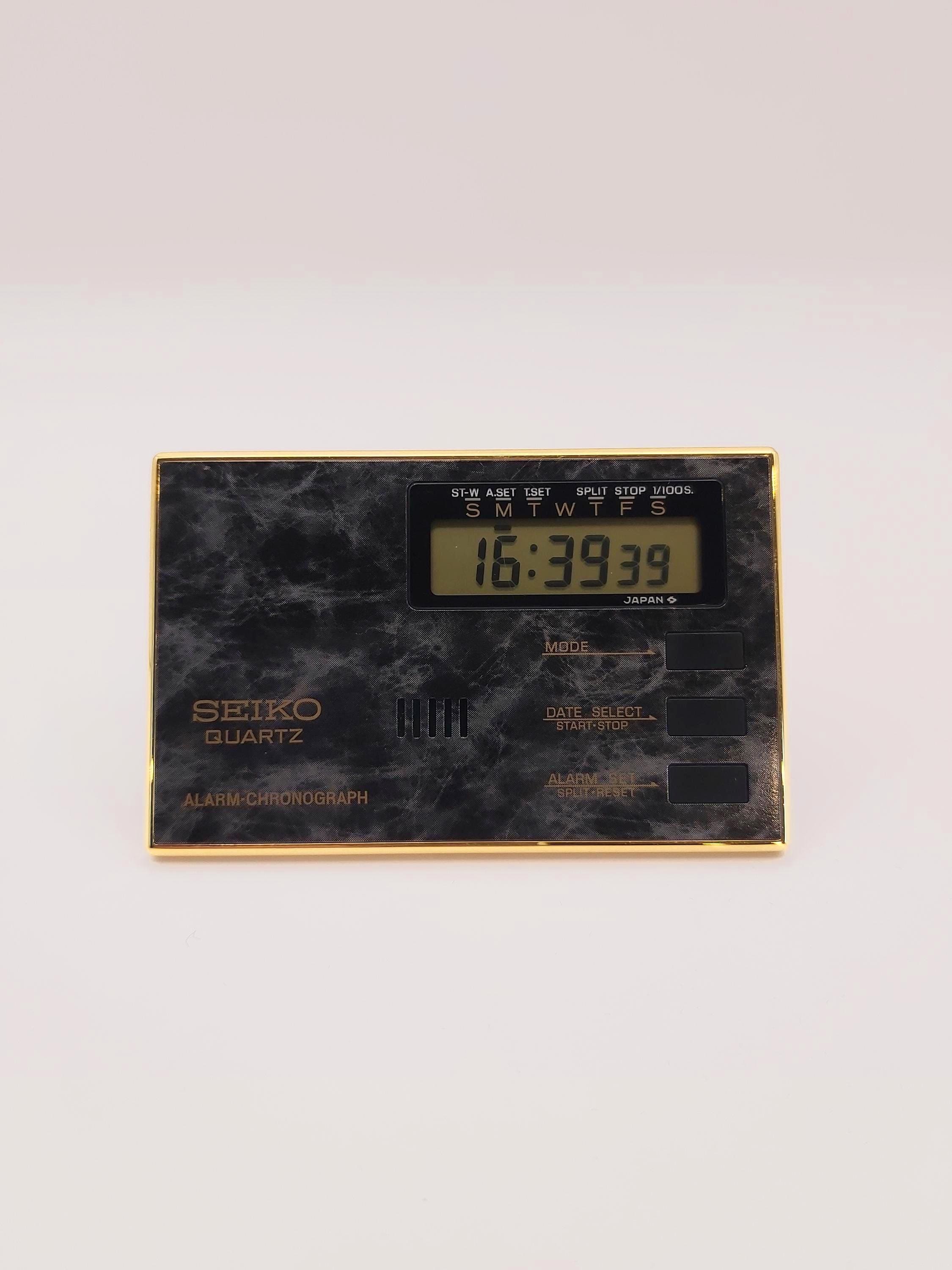 Vintage 1980s Seiko Travel Alarm Clock: Ultra-slim Gold-tone, Full