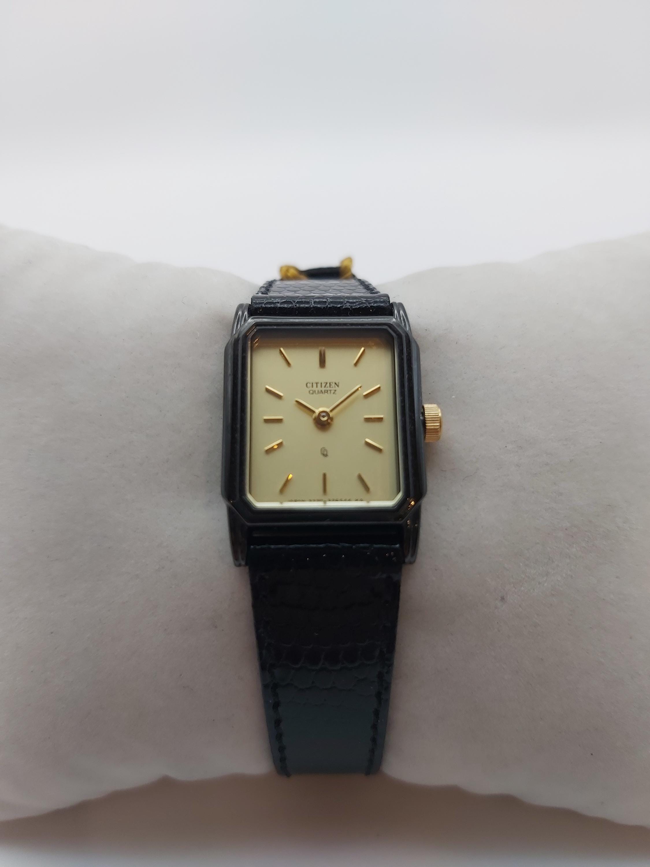 NOS Vintage Citizen Tank Watch: Cream Dial, Black Case 