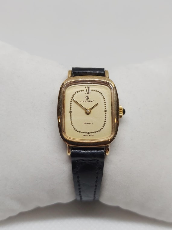 Vintage Candino Ladies Quartz Watch Excellent Condition Goldtone Black Gem Crown Snake Pattern Leather Strap Swiss Made Etsy Canada