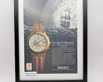 Framed 1991 Vintage Seiko Perpetual Calendar Watch Original Magazine Ad - Age Of Discovery