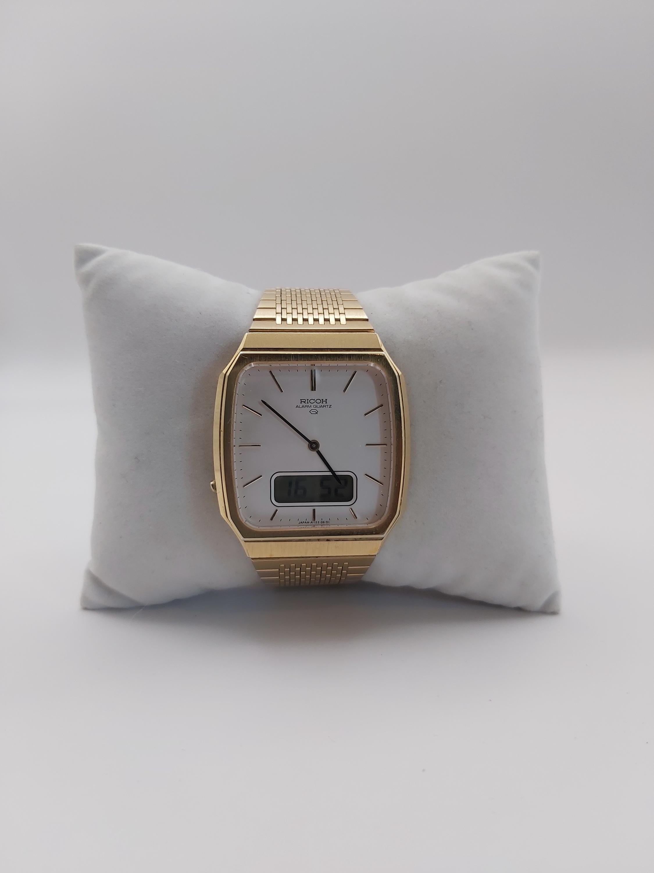 Vintage 1981 Ricoh Ana-digi Watch - Gold-tone, Dual Display 