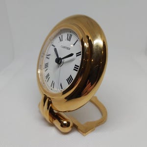 Cartier Colisée Alarm Travel Clock | Quartz | 18k 3N Gold-Plated | Sapphire Crown | Full Set | 1987 | Excellent Condition image 4