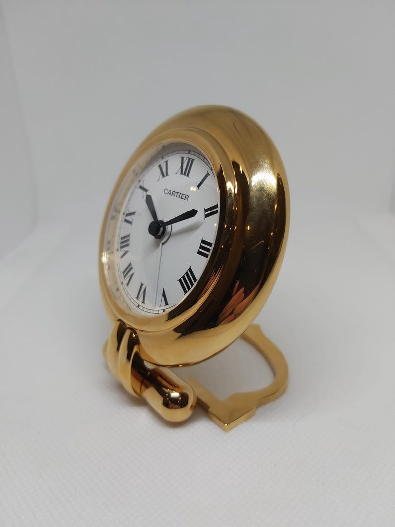 Cartier Colisée Alarm Travel Clock | Quartz | 18k 3N Gold-Plated | Sapphire Crown | Full Set | 1987 | Excellent Condition image 4