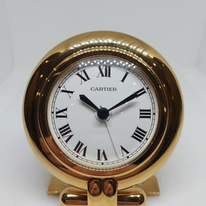 Cartier Colisée Alarm Travel Clock | Quartz | 18k 3N Gold-Plated | Sapphire Crown | Full Set | 1987 | Excellent Condition image 2